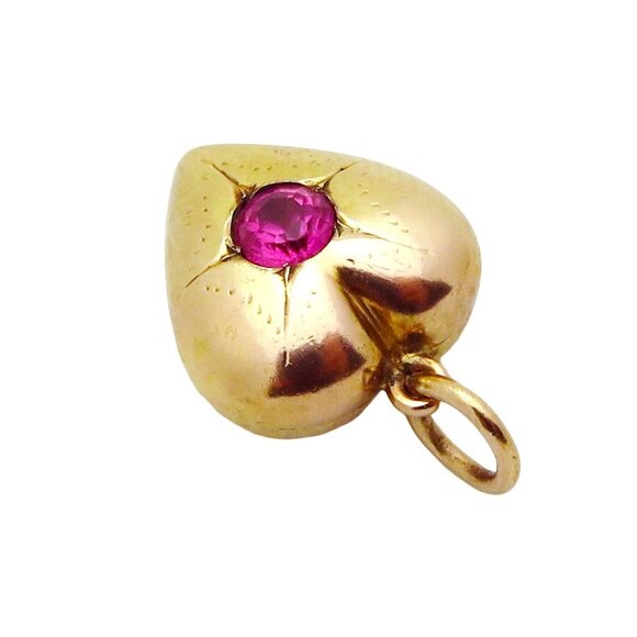 Vintage 14K Yellow Gold Starburst Design Heart with Ruby Charm Pendant - Picture 8 of 8